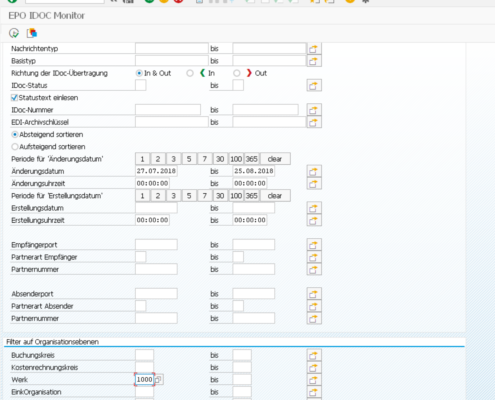 SAP IDOC Monitor Selektion