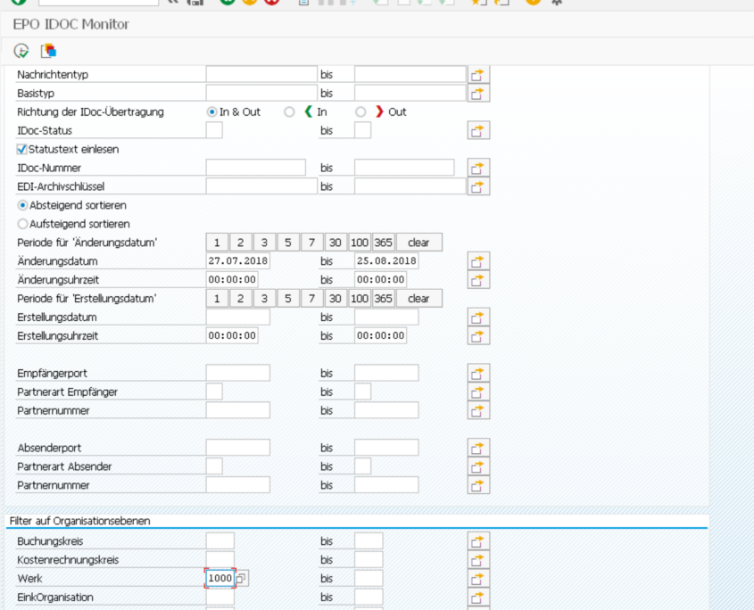 SAP IDOC Monitor Selektion