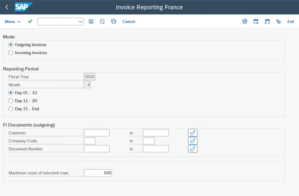 Invoice-Reporting-France EPO E-Reporting Selection