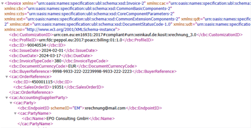 UBL XML Beispiel E-Rechnung