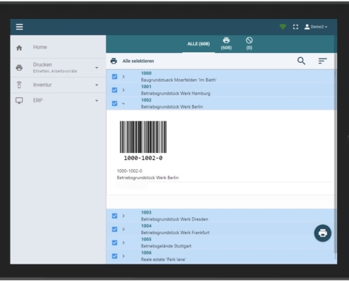 Drucken von Etiketten für Anlagen und Räume
